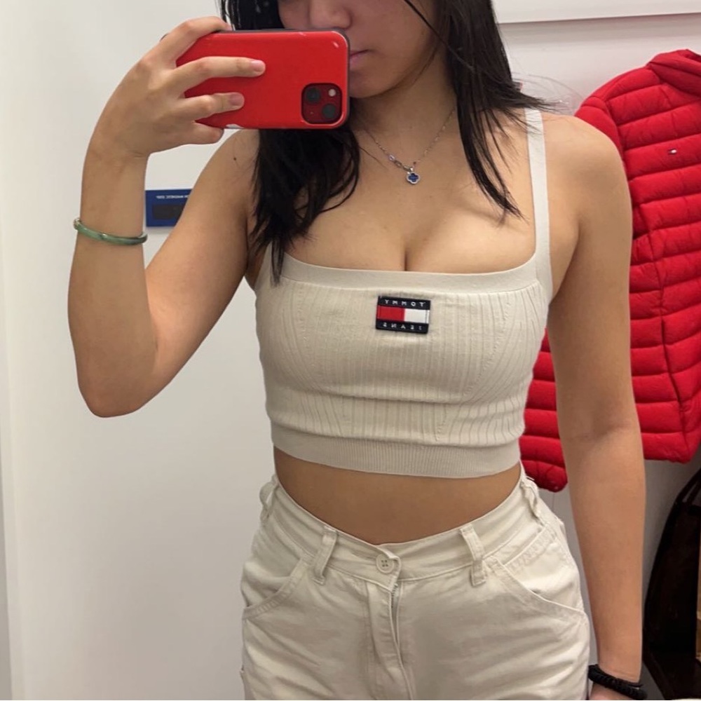 NWT Tommy Hilfiger Jeans Knit Cream Crop Tank Top